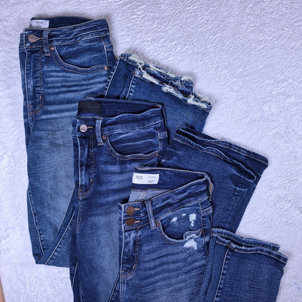3 Pack BKE Buckle Black Women 29x31.5 Blue Stretch High Rise Bootcut Raw Jeans
